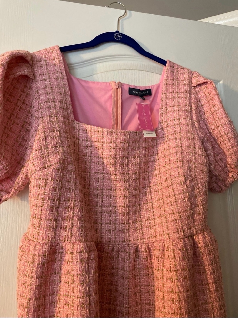 Simply Southern Collection PinkTiered Dress with Puff Sleeves - Picture 2 of 8